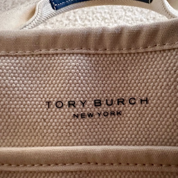 Tory Burch Cream Canvas Mini Mercer Tote with Navy Logo - Picture 6 of 10